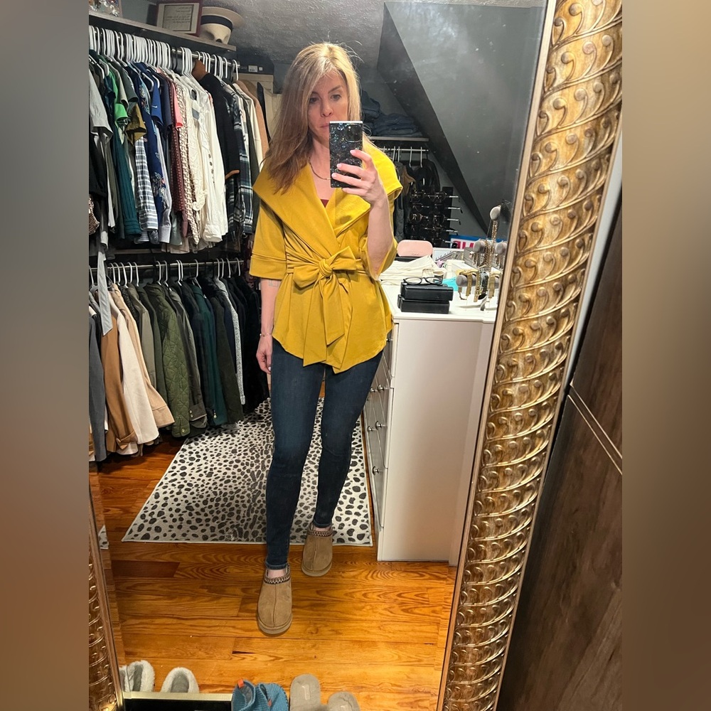 Mustard Wrap Sweater with Hood 🌼